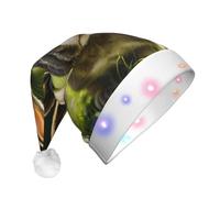 DUWAA Bunny Rabbits Print Funny Light Up Santa Hat With Blinking Color, Led Soft Faux Christmas Hat For Adults