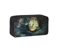 DUWAA Butterfly Clocks Print Large Capacity Zipper Pencil Case for School Office College, Big Capacity Pencil Bag Holder Adult