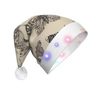 DUWAA Butterfly Pattern01 Print Funny Light Up Santa Hat With Blinking Color, Led Soft Faux Christmas Hat For Adults