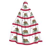 DUWAA California State Flag Print 59inch Carnival Cape, Unisex Adult Hooded Cloak For Halloween Witch Vampire Wizard Cosplay