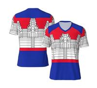 DUWAA Cambodia Flag Print Men's Dry Fit Soccer Shirts Athletic Lightweight Workout Performance Training V Neck Jersey