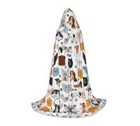 DUWAA Cartoon Cat And Dog Print Medieval Cloak Wizard Robe Cloak With Hood Renaissance Cape Halloween Costume Cosplay Prop