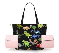 DUWAA Cartoon Dinosaur Images Print Large Work Tote Bag with Yoga Mat Holder, Large Size Pocket Everyday Bag for Yoga Gym