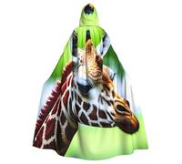 DUWAA Cartoon Giraffe Print Adult Halloween Hooded Cape, Full Length Unisex Cloak For Men Women, For Halloween Cosplay