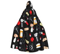 DUWAA Cartoon medicine pattern print Cloak With Hood Unisex Medieval Cloak Wizard Robe Renaissance Cape Halloween Costume Cosplay