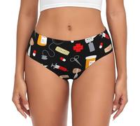 DUWAA Cartoon Medicine Pattern Print Women'S Briefs, Full Coverage Soft Underwear, Stretch Panties For Women, Seamless Brief Black
