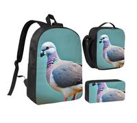DUWAA cartoon pigeon 4 print Backpack 3pcs Set Including 17 Inch Large BookBag With Lunch Bag And Practical Pen Bag, Black, One Size