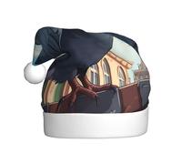 DUWAA Cartoon Pigeon Print Soft Plush Santa Hat Adult, Xmas Party Hat With Pom,For Christmas New Year Festive Party