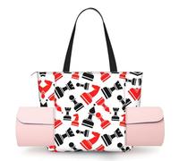DUWAA Chess Pattern Print Large Work Tote Bag with Yoga Mat Holder, Large Size Pocket Everyday Bag for Yoga Gym