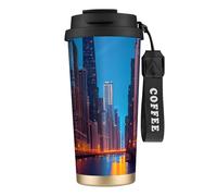 DUWAA Chicago Night Print Stainless Steel Insulated Travel Coffee Mug, Camping Mug,Coffee Tumbler For Men Women