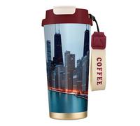 DUWAA Chicago Print Stainless Steel Insulated Travel Coffee Mug, Camping Mug,Coffee Tumbler For Men Women