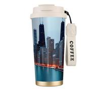 DUWAA Chicago Print Stainless Steel Insulated Travel Coffee Mug, Camping Mug,Coffee Tumbler For Men Women