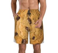 DUWAA Chocolate Cookie Print Quick Dry Shorts for Men, Lightweight Summer Beach Shorts with Pockets, Elastic Waistband