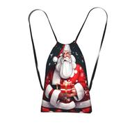 DUWAA Christmas Santa Clauss Print Drawstring Backpack Foldable String Bag Cinch Bag Beach Bag Travel Backpack Anti Tear Gym Bag