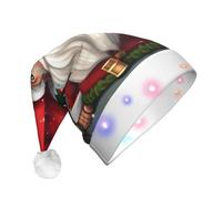 DUWAA Christmas Traditional Gnome Print Funny Light Up Santa Hat With Blinking Color, Led Soft Faux Christmas Hat For Adults