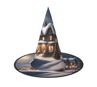 DUWAA Christmas Village House 2 Print Print Halloween Hanging Witch Hats Costume Accessories, Decorations For Home, Yard, Porch-3pcs