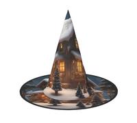 DUWAA Christmas Village House 3 Print Print Halloween Hanging Witch Hats Costume Accessories, Decorations For Home, Yard, Porch-3pcs