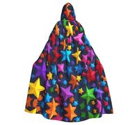DUWAA Color Stars Print Adult Halloween Hooded Cape, Full Length Unisex Cloak For Men Women, For Halloween Cosplay