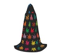 DUWAA Colorful Cannabis Leaves Print Halloween Hooded Cloak Cape Medieval Style For Christmas Party, Cosplay Masquerade Costumes