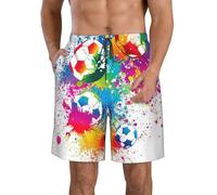 DUWAA Colorful Football Print Quick Dry Shorts for Men, Lightweight Summer Beach Shorts with Pockets, Elastic Waistband White
