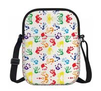 DUWAA Colorful Hand Shapes Rainbow Print Adjustable Strap Oxford Sling Bag, Small Water-Resistant Crossbody Purse For Travel