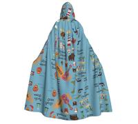 DUWAA Colorful Map With Icons print Cloak with Hood for Men Women, Hooded Cape Cloak Unisex Halloween Witch Vampire Costume