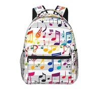 DUWAA Colorful Music Notes Print Camping Backpack Gym Backpack With Adjustable Shoulder Straps Sturdy Work Bag Laptop Rucksack