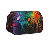 DUWAA Colorful Music Notes print Pen Pencil Case with Zipper Clear Makeup Color Pouch Cosmetics Bag Multi-Purpose Stationary Bag