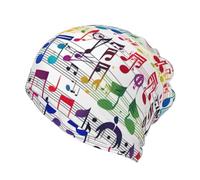 DUWAA Colorful Music Notes Print Slouchy Beanie Hats Winter Knit Caps Winter Fall Hats for Men Soft Ski Cuffed Skull Cap Black