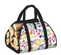 DUWAA Colorful Music Notes Print Storage Bag Log Burner Accessories Heavy Duty Tool Bag for Indoor Outdoor Fireplace Storage