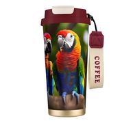 DUWAA Colorful Parrots On Tree Print Stainless Steel Insulated Travel Coffee Mug, Camping Mug,Coffee Tumbler For Men Women