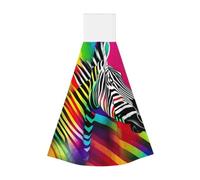 DUWAA Colorful Rainbow Zebra Print Hanging Hand Towel Quick Dry Bathroom Towel Soft Kitchen Towel