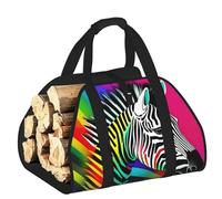 DUWAA Colorful Rainbow Zebra Print Storage Bag Log Burner Accessories Heavy Duty Tool Bag for Indoor Outdoor Fireplace Storage