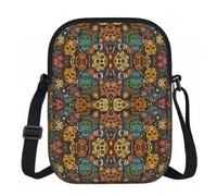 DUWAA Colorful Sugar Skulls Print Adjustable Strap Oxford Sling Bag, Small Water-Resistant Crossbody Purse For Travel