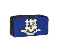 DUWAA Connecticut State Flag Print Large Capacity Pencil Case Pencil Pouch with Zipper Portable Pen Case for Office Travel Makeup