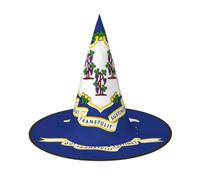 DUWAA Connecticut State Flag Print Witch Hat Witches Hats Halloween Women Adult Wizard Men Costume Cosplay Party Accessory-1pcs