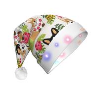 DUWAA Corgi Hawaiian Tropical Summer Pineapple Print Light Up Christmas Hat With 3 Blinking Color, Adults Led Soft Faux Santa Cap For Party