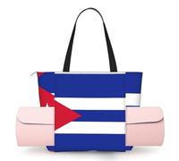 DUWAA Cuban Flag Print Large Work Tote Bag with Yoga Mat Holder, Large Size Pocket Everyday Bag for Yoga Gym