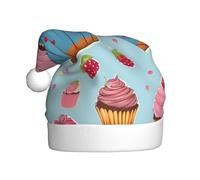 DUWAA Cupcake Pattern Print Christmas Hats For Adult, Santa Hat Unisex, Comfort Xmas Hat For New Year Festive Party