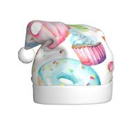 DUWAA Cupcakes Donuts Muffins Sugar Print Christmas Hats For Adult, Santa Hat Unisex, Comfort Xmas Hat For New Year Festive Party