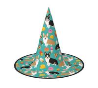 DUWAA Cute Corgi Print Witch Hat Witches Hats Halloween Women Adult Wizard Men Costume Cosplay Party Accessory-1pcs