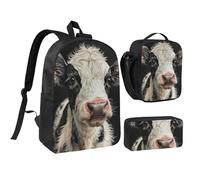 DUWAA cute cow print Backpack 3pcs Set Including 17 Inch Large BookBag With Lunch Bag And Practical Pen Bag, Black, One Size
