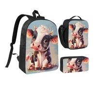 DUWAA cute cow print Backpack 3pcs Set Including 17 Inch Large BookBag With Lunch Bag And Practical Pen Bag, Black, One Size