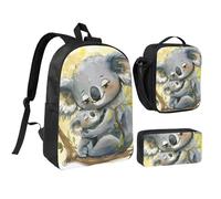 DUWAA Cute Koala Mom and Baby print Backpack 3pcs Set Including 17 Inch Large BookBag With Lunch Bag And Practical Pen Bag, Black, One Size