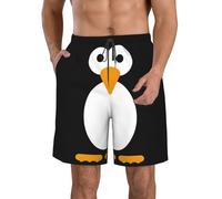 DUWAA Cute Penguin Print Quick Dry Shorts for Men, Lightweight Summer Beach Shorts with Pockets, Elastic Waistband White