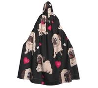 DUWAA Cute Pug print Men's Cosplay Cloak Robe Costume Halloween Hooded Uniform Medieval Cloak Wizard Robe
