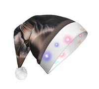 DUWAA Cute Raccoon (1) Print Led Plush Santa Hat, Funny Christmas Hats For Adults Xmas New Year Party Accessories