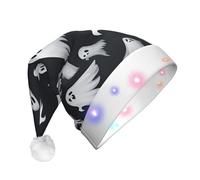 DUWAA Cute White Ghost Halloween Pattern 1 Print Led Plush Santa Hat, Funny Christmas Hats For Adults Xmas New Year Party Accessories
