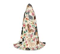 DUWAA Dachshund Floral Print Medieval Cloak Wizard Robe Cloak With Hood Renaissance Cape Halloween Costume Cosplay Prop