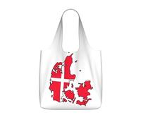 DUWAA Danish Flag Map Print Foldable Tote Bag Reusable Grocery Bag Shopping Bag With 25l Capacity For Work Beach And Travel